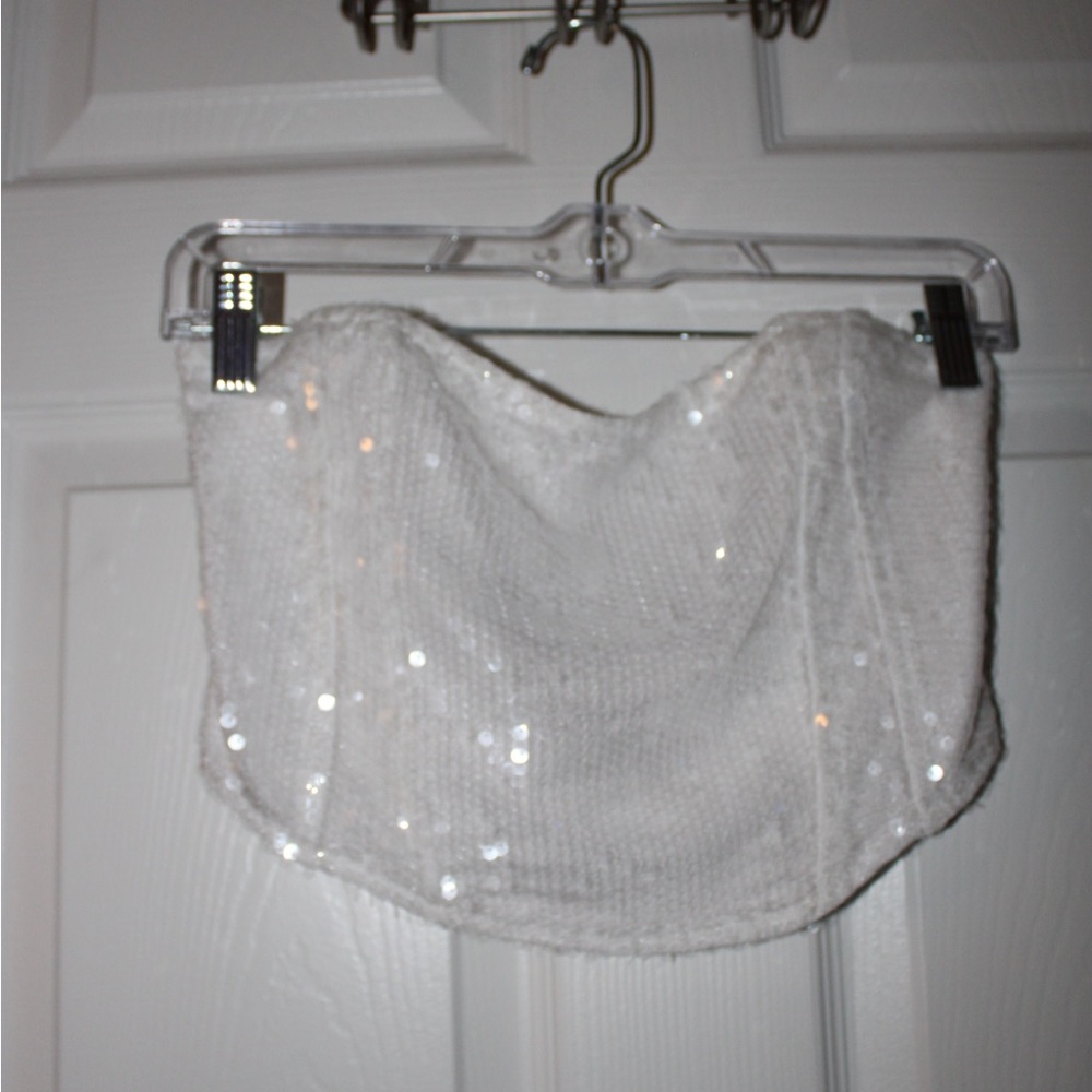 Altar'd State Ivory Sequin Strapless Bustier